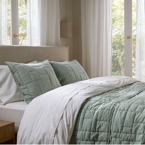 NEW Parachute Full/Queen Cozy Block Quilt & Standard Sham Set in Jade